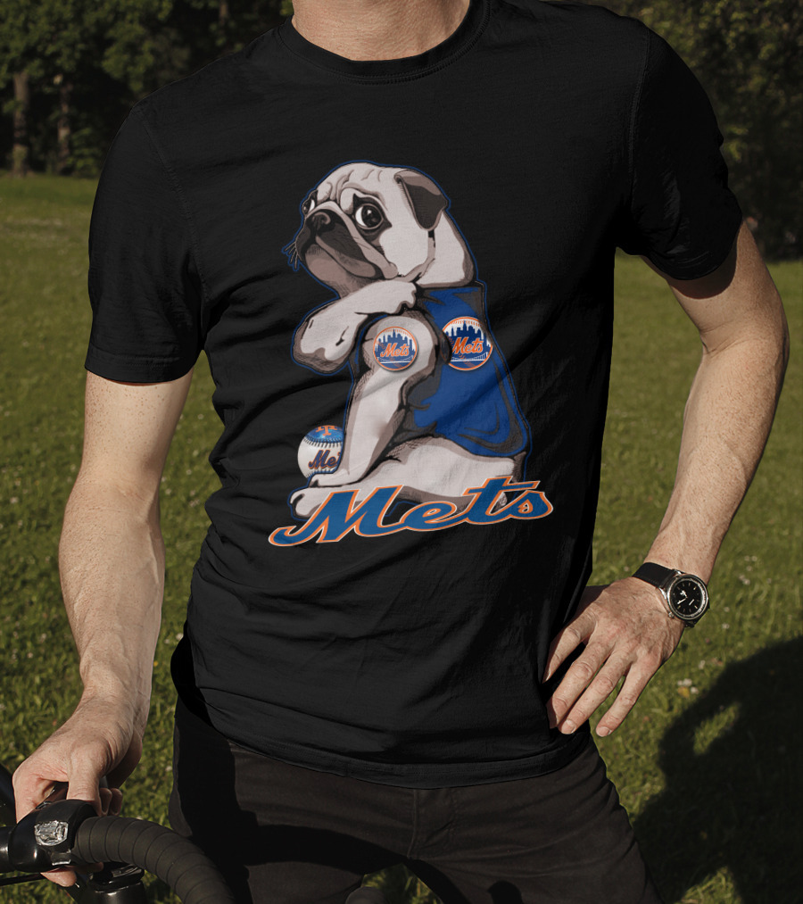Pug Mets Baseball Team Mascot T-Shirt