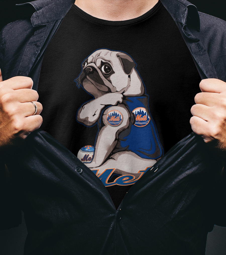 Pug Mets Baseball Team Mascot T-Shirt