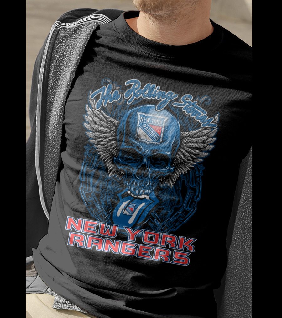 The Rolling Stones Skull With Wings And Tongue Featuring New York Rangers T-Shirt