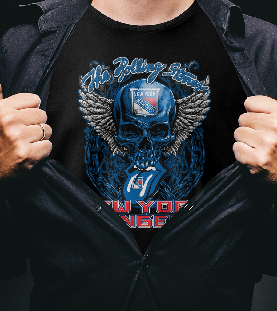 The Rolling Stones Skull With Wings And Tongue Featuring New York Rangers T-Shirt