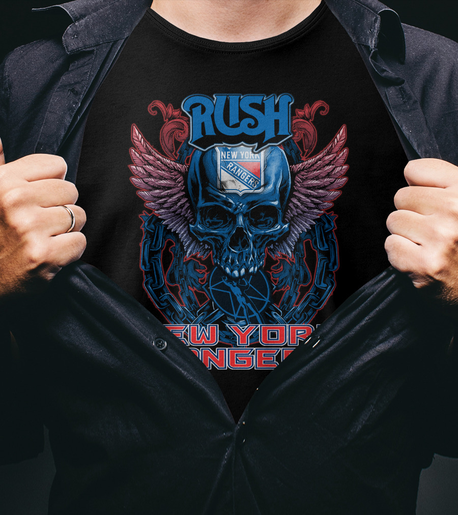 Rush New York Rangers Skull Wings Chain T-Shirt
