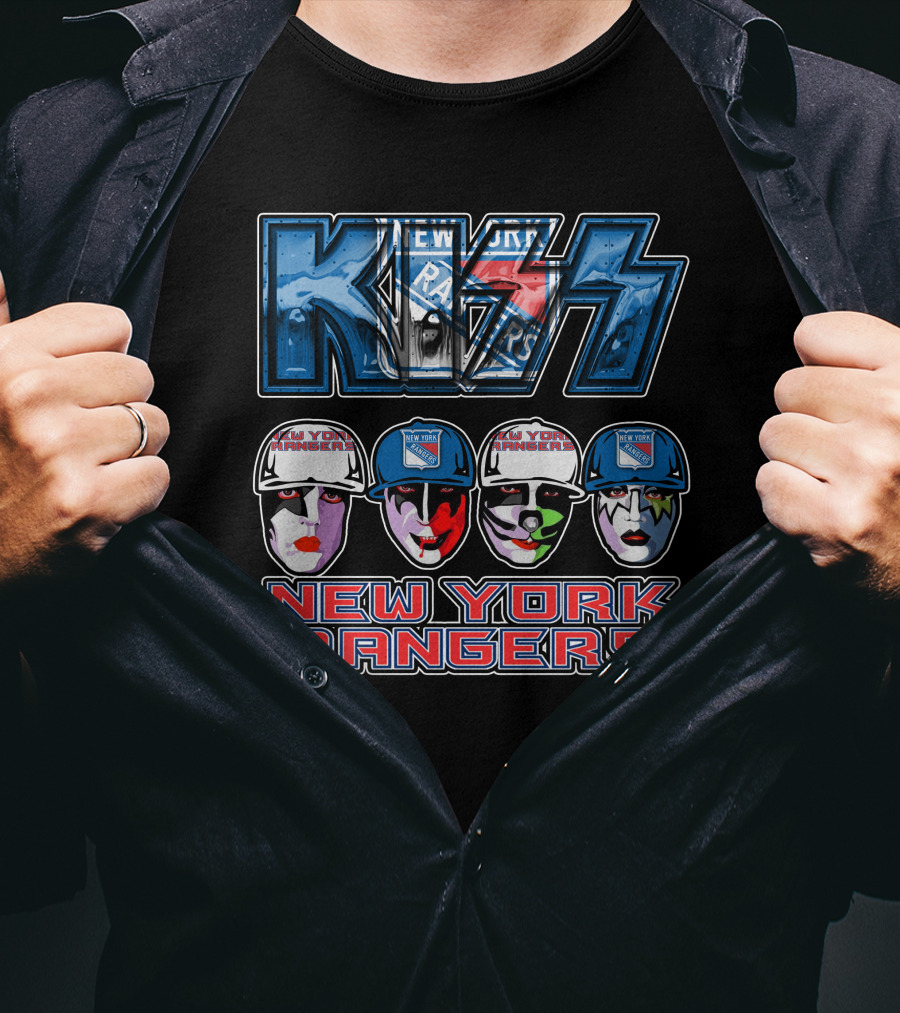 Kiss New York Rangers Iconic Band And Ice Hockey Team Fusion T-Shirt