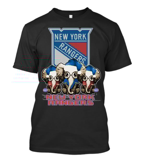 New York Rangers Christmas Elephants In Santa Hats T-Shirt