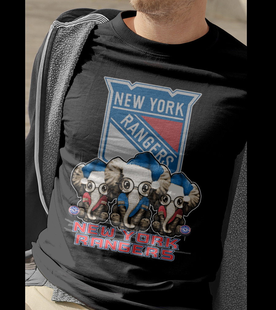 New York Rangers Christmas Elephants In Santa Hats T-Shirt