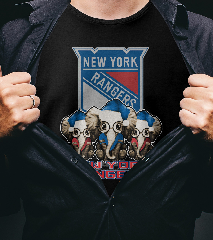 New York Rangers Christmas Elephants In Santa Hats T-Shirt
