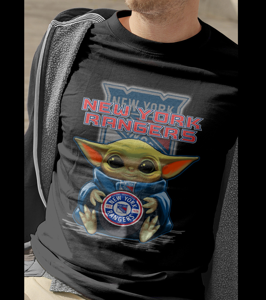 New York Rangers Baby Yoda Holding Hockey Puck T-Shirt