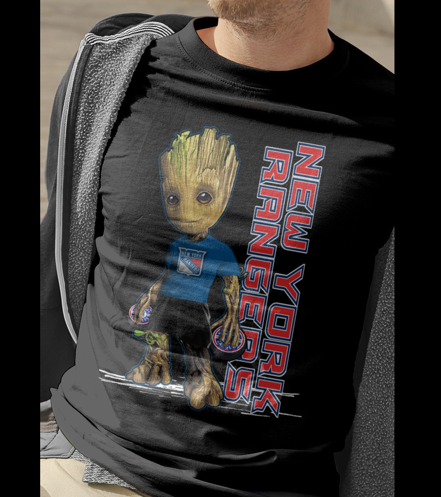 Groot New York Rangers Fan Holding Pucks T-Shirt