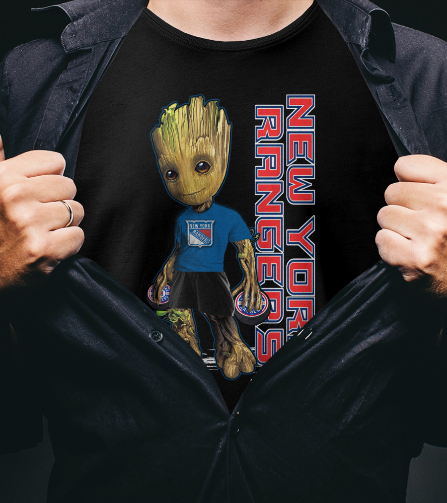 Groot New York Rangers Fan Holding Pucks T-Shirt