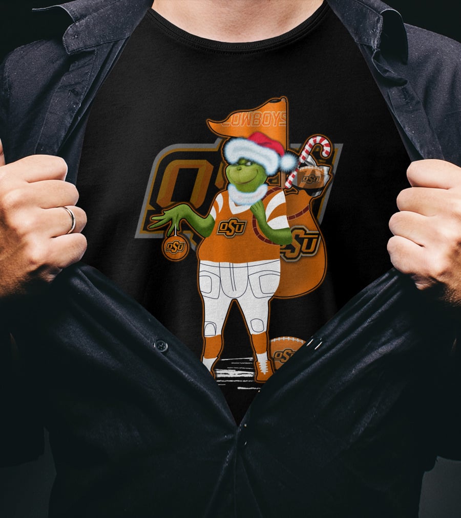 Grinchxmas Oklahoma State Cowboys OSU Football Holiday Cheer T-Shirt