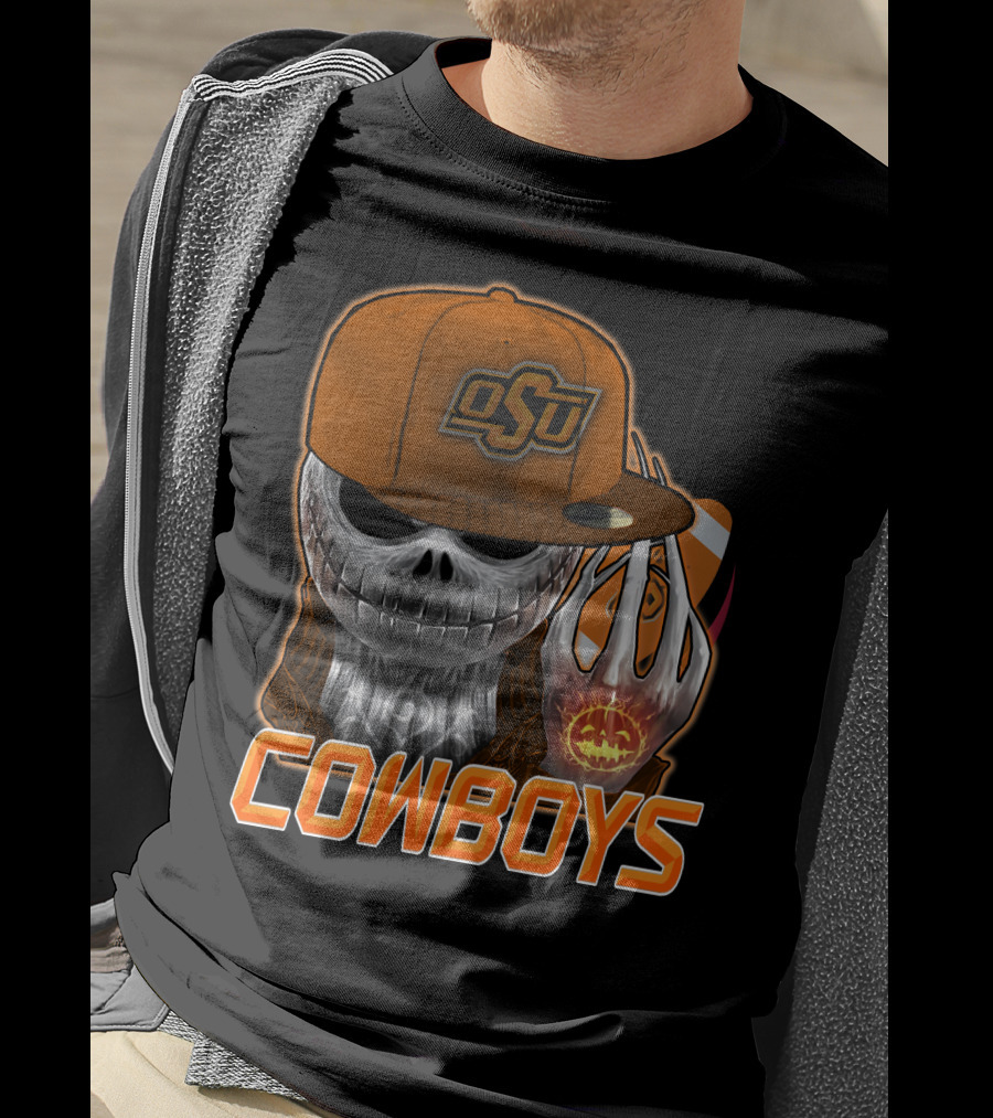 Osu Cowboys Halloween Skull Pumpkin Oklahoma State T-Shirt