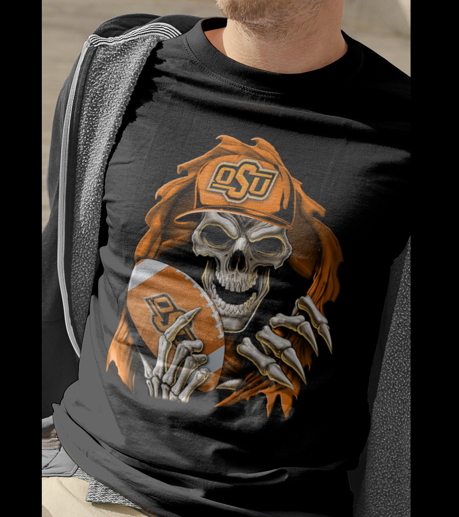 Skullbong OSU Oklahoma State Cowboys Football Skeleton T-Shirt