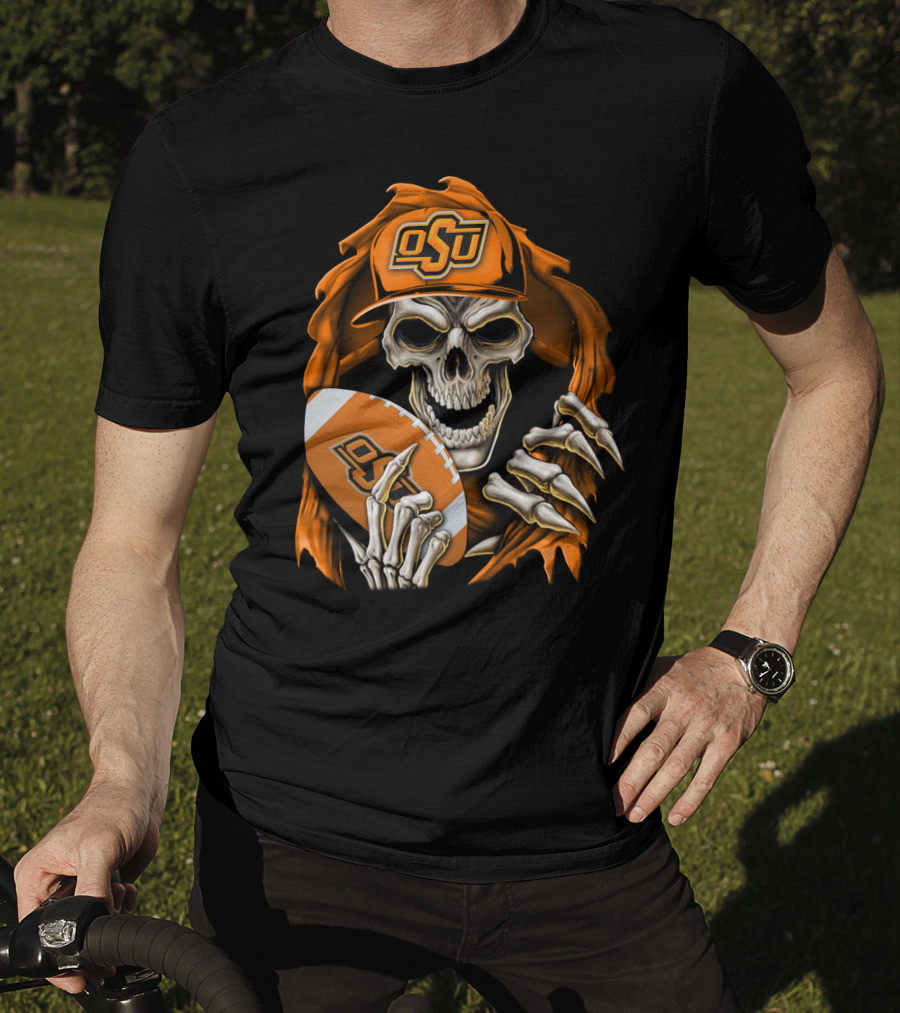 Skullbong OSU Oklahoma State Cowboys Football Skeleton T-Shirt