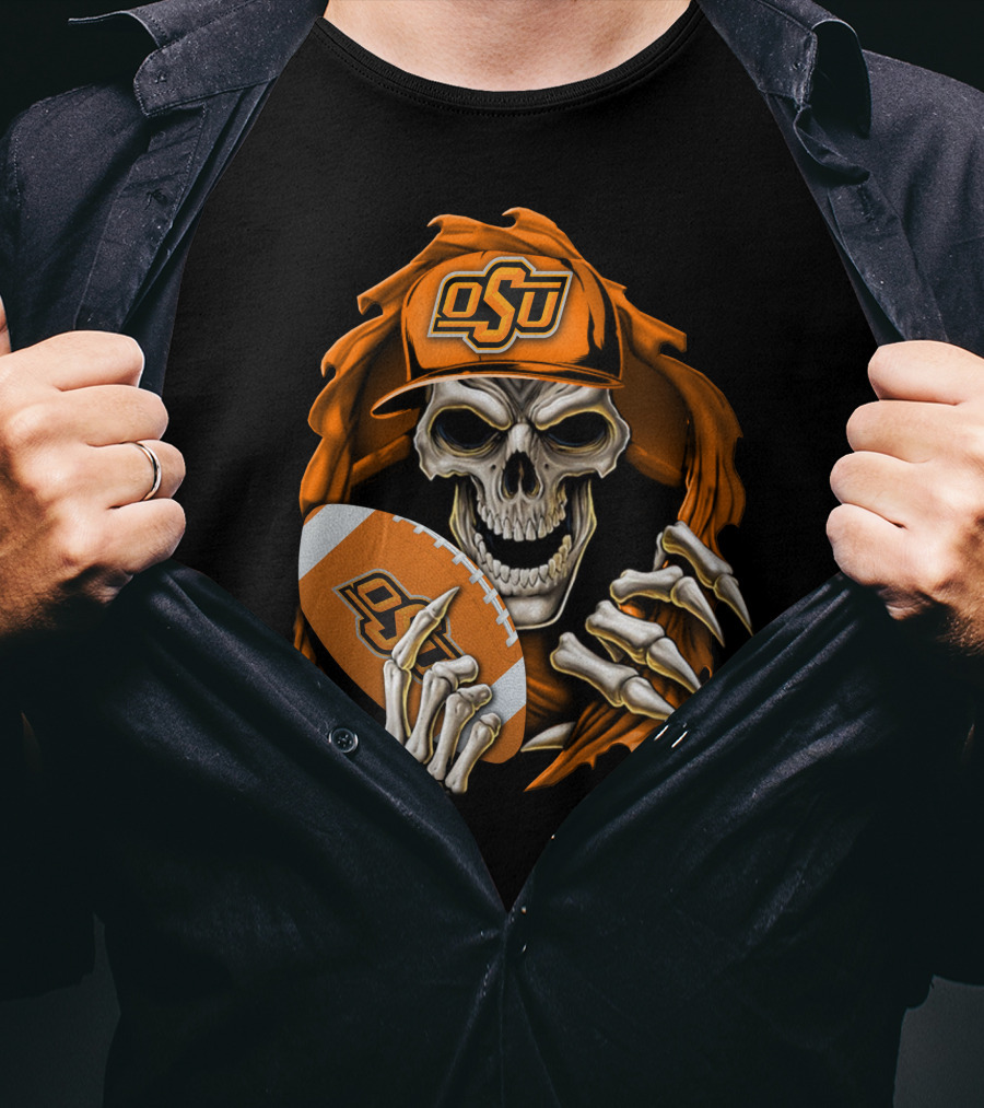 Skullbong OSU Oklahoma State Cowboys Football Skeleton T-Shirt