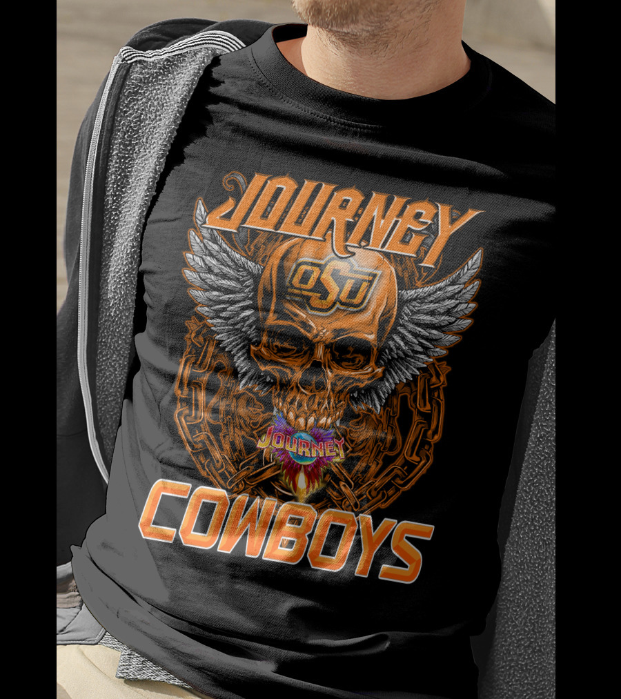 Journey Osu Cowboys Skull Wings And Chains T-Shirt