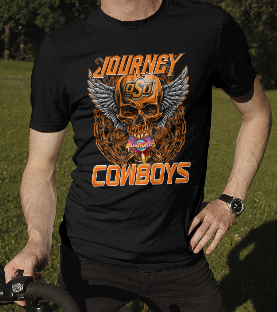 Journey Osu Cowboys Skull Wings And Chains T-Shirt