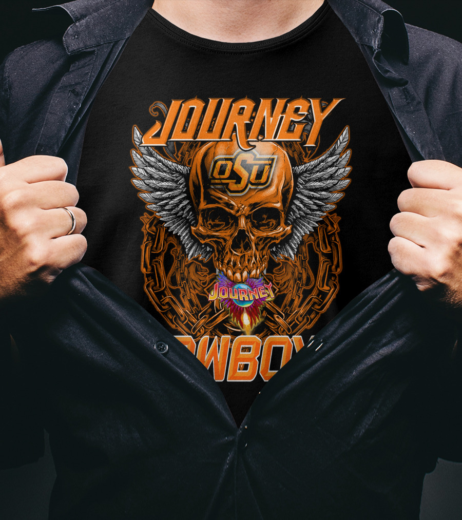 Journey Osu Cowboys Skull Wings And Chains T-Shirt