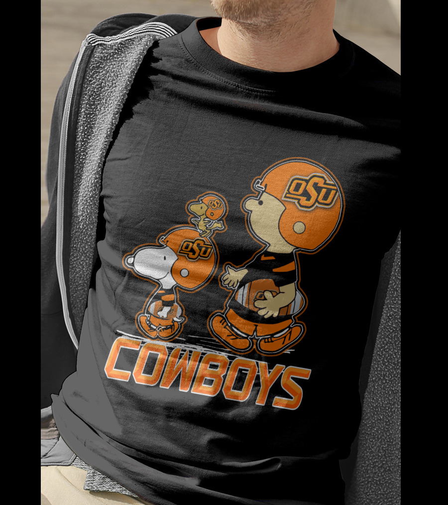 Snpfootball Oklahoma State Osu Cowboys Peanuts Characters Football Helmets T-Shirt