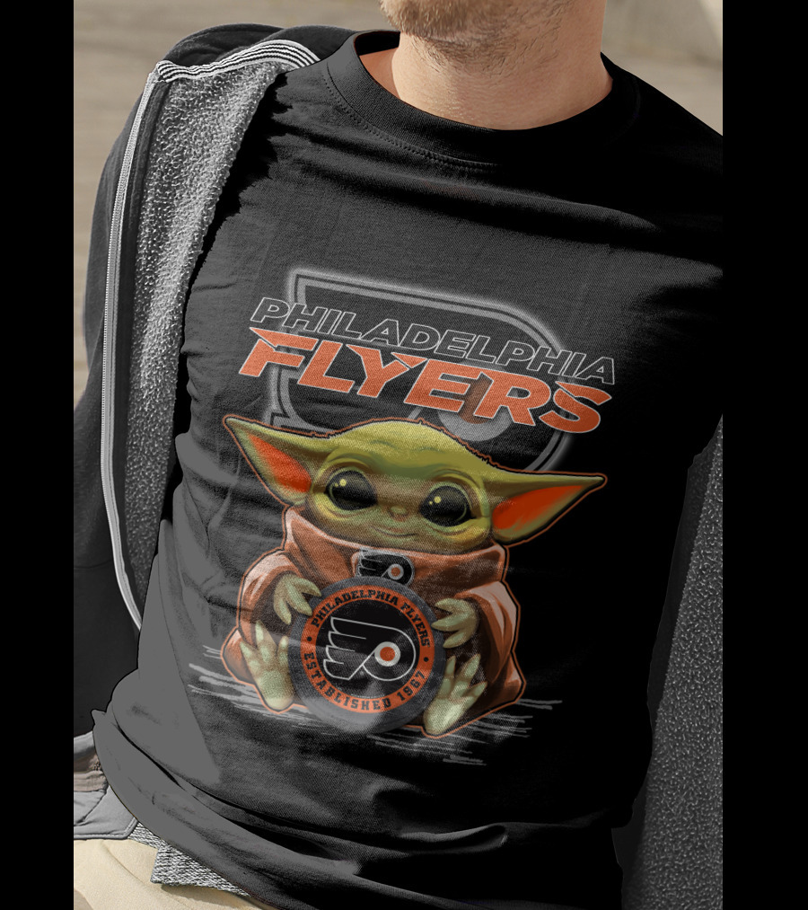 Philadelphia Flyers Baby Yoda Holding Logo Established 1967 T-Shirt
