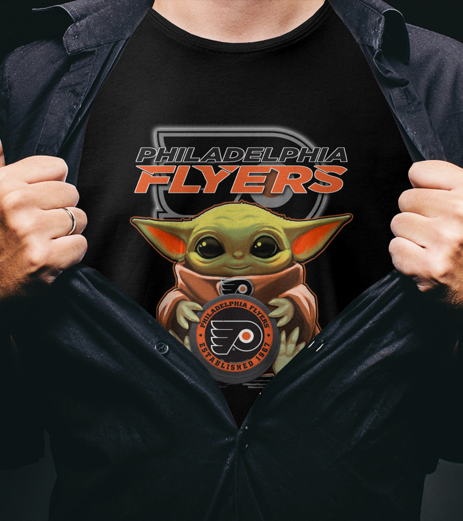 Philadelphia Flyers Baby Yoda Holding Logo Established 1967 T-Shirt