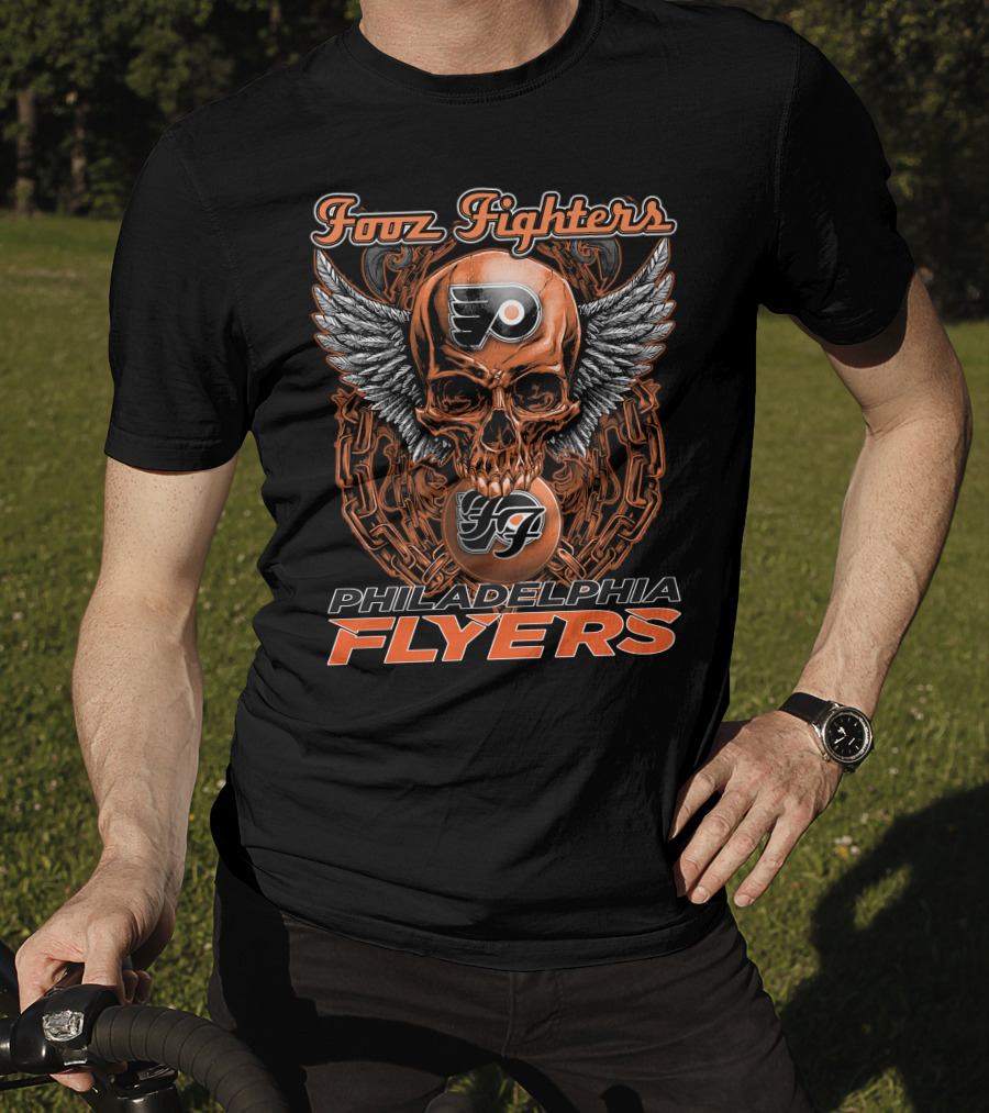 Fooz Fighters Philadelphia Flyers Skull Wings T-Shirt