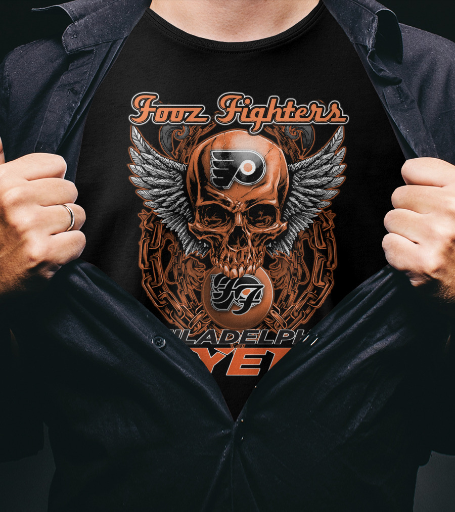 Fooz Fighters Philadelphia Flyers Skull Wings T-Shirt