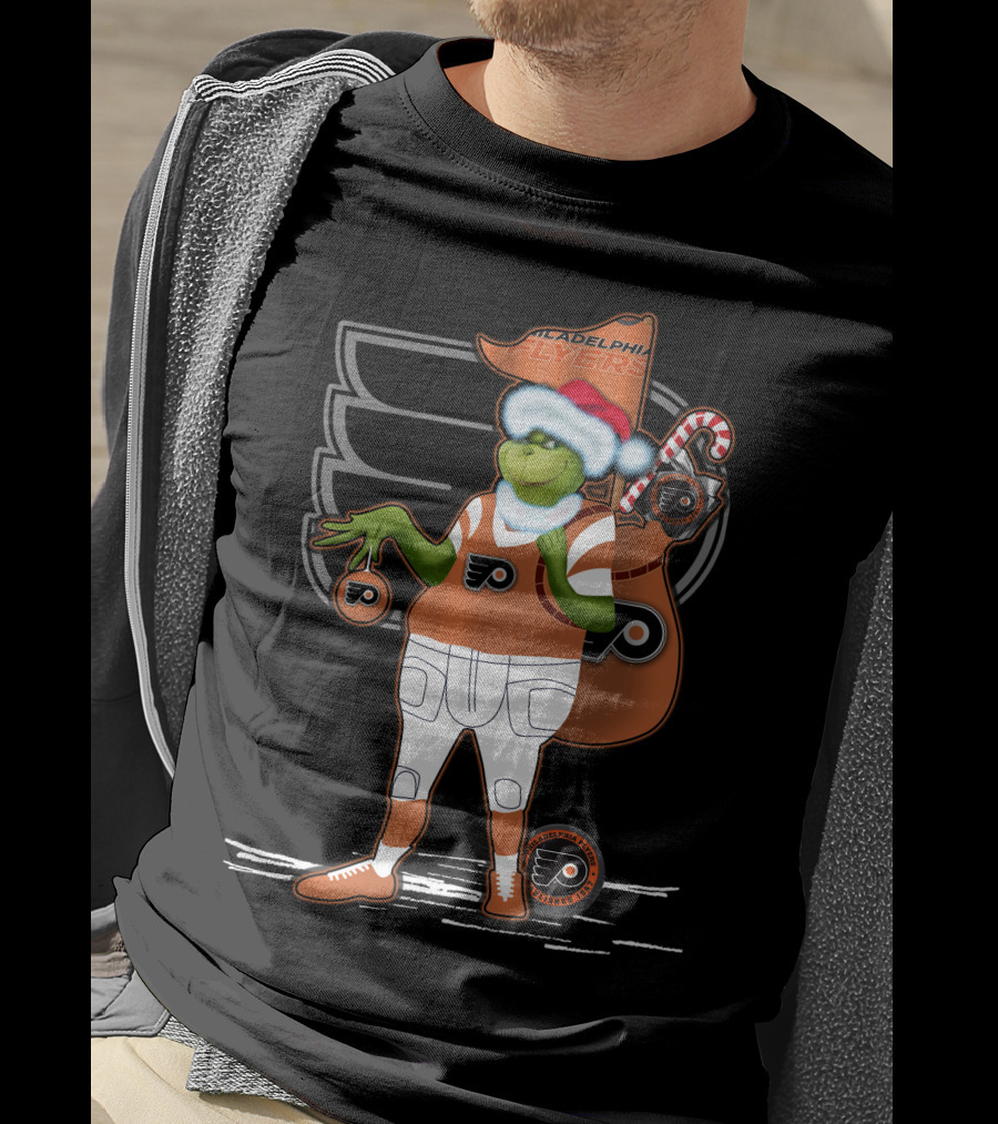 Grinch Santa Philadelphia Flyers Holiday Spirit T-Shirt