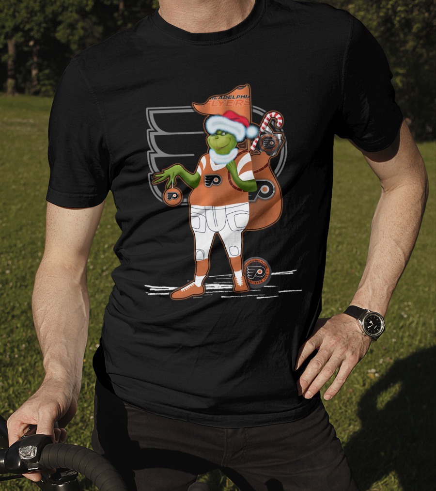 Grinch Santa Philadelphia Flyers Holiday Spirit T-Shirt