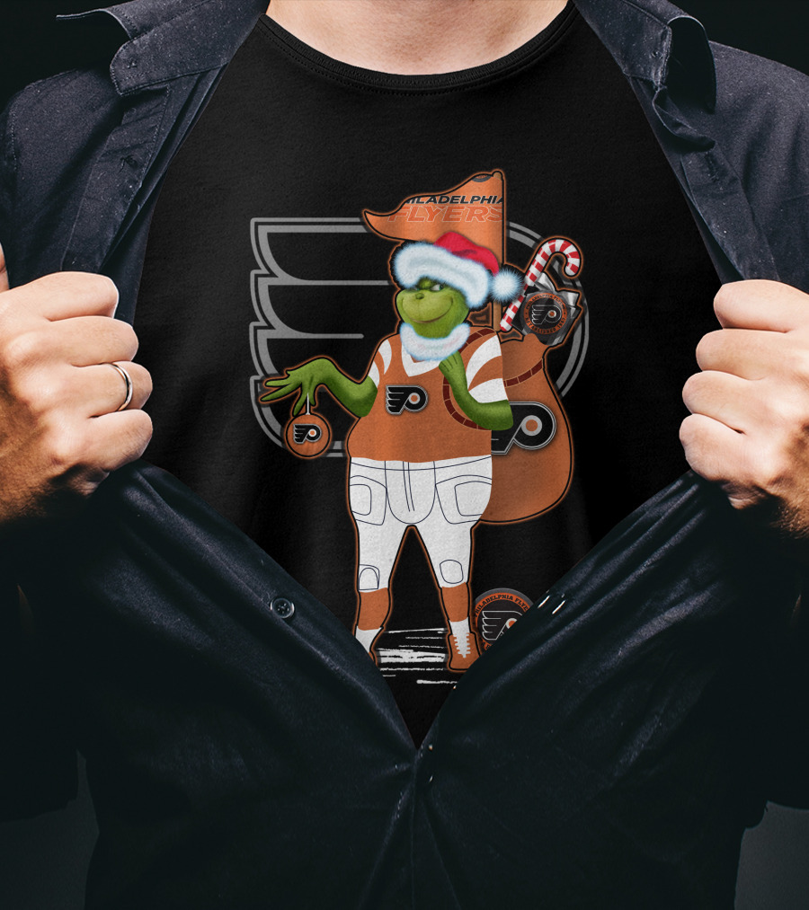 Grinch Santa Philadelphia Flyers Holiday Spirit T-Shirt