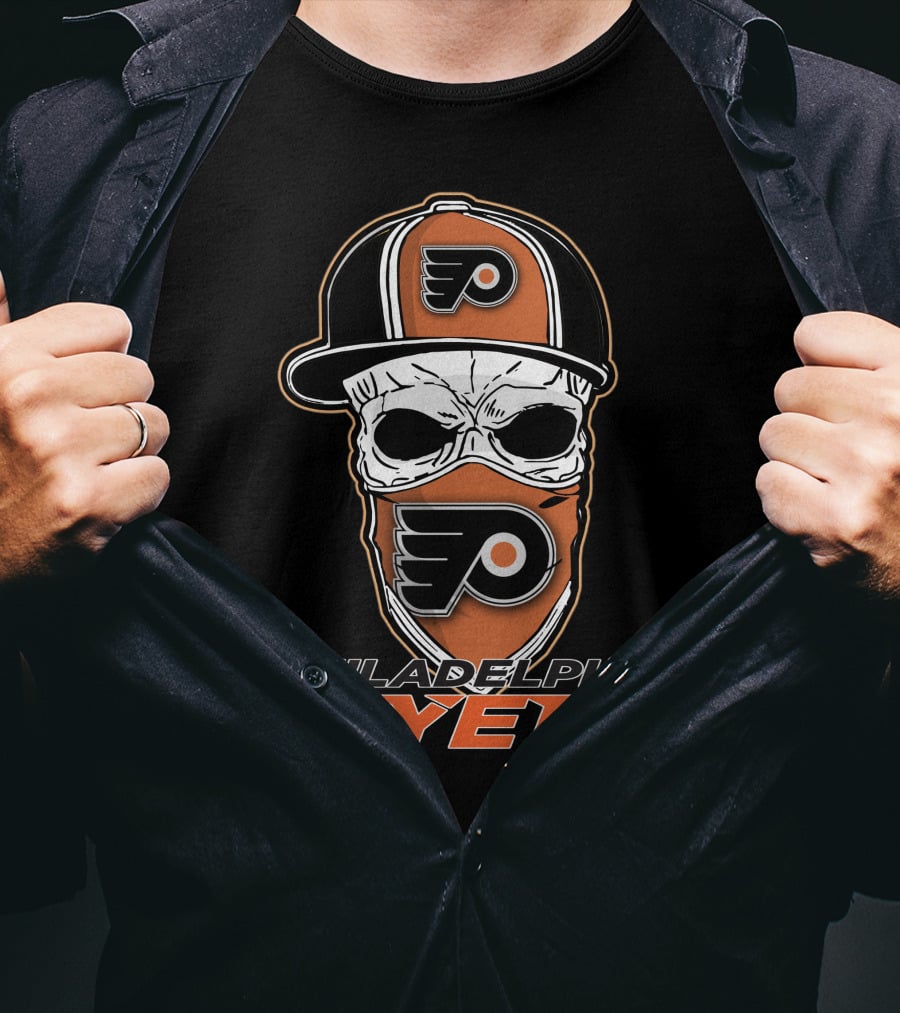 Philadelphia Flyers Skull Mask And Cap T-Shirt