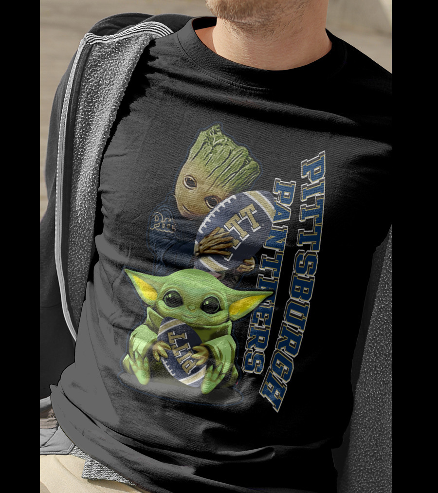 Grzd Pittsburgh Panthers Groot Baby Yoda Holding Pitt Football T-Shirt