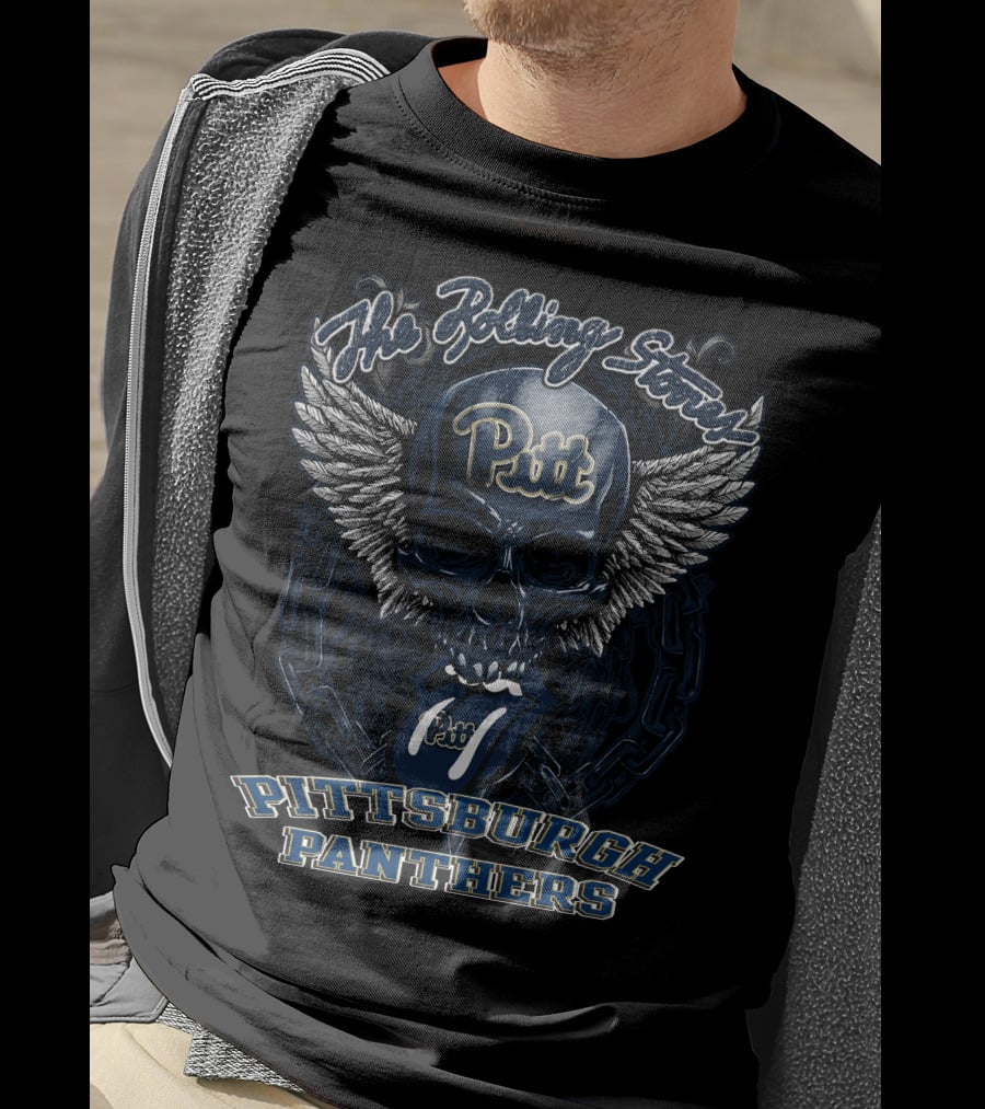 The Rolling Stones Pitt Pittsburgh Panthers Skull And Wings Logo Featuring Iconic Tongue T-Shirt