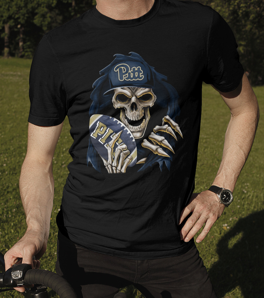 Pitt Panthers Skull Holding Football T-Shirt
