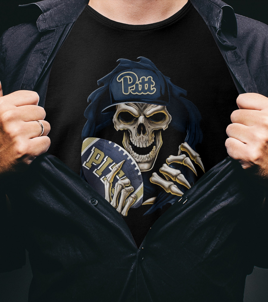 Pitt Panthers Skull Holding Football T-Shirt