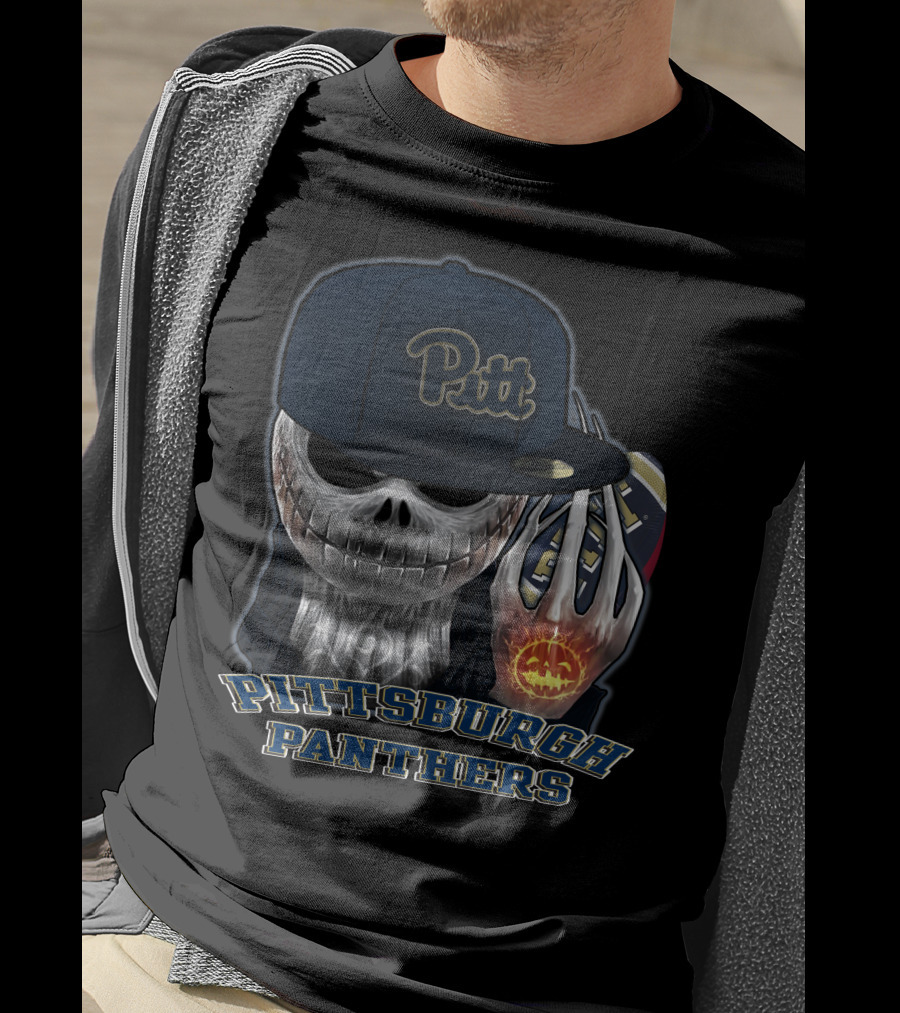 Pittsburgh Panthers Pitt Skull Football Jack O'Lantern T-Shirt