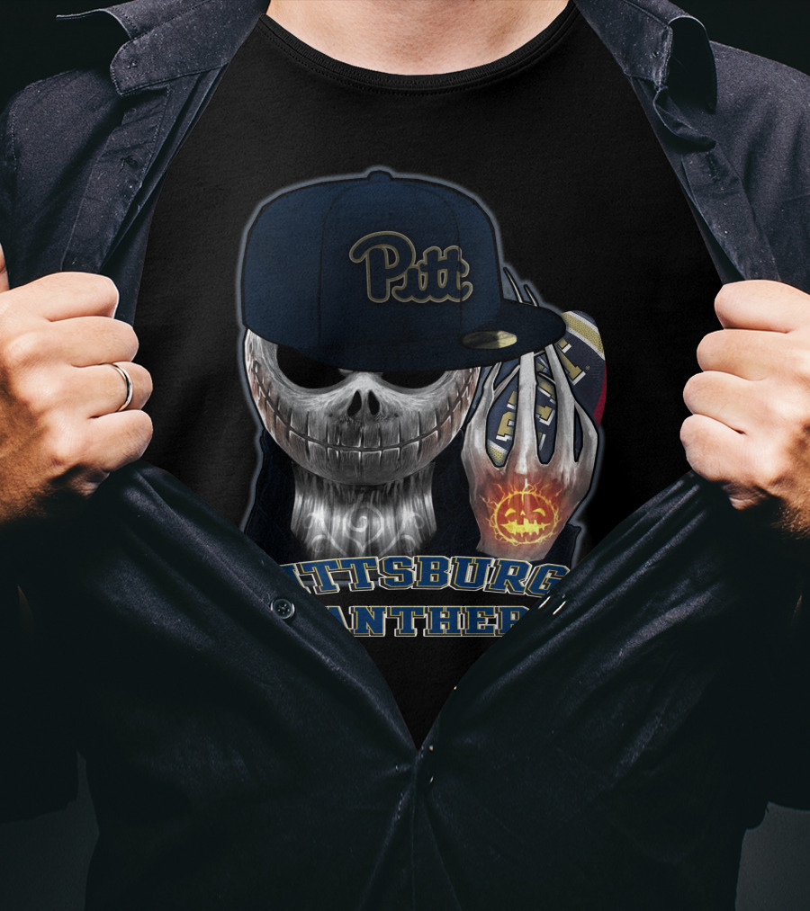 Pittsburgh Panthers Pitt Skull Football Jack O'Lantern T-Shirt