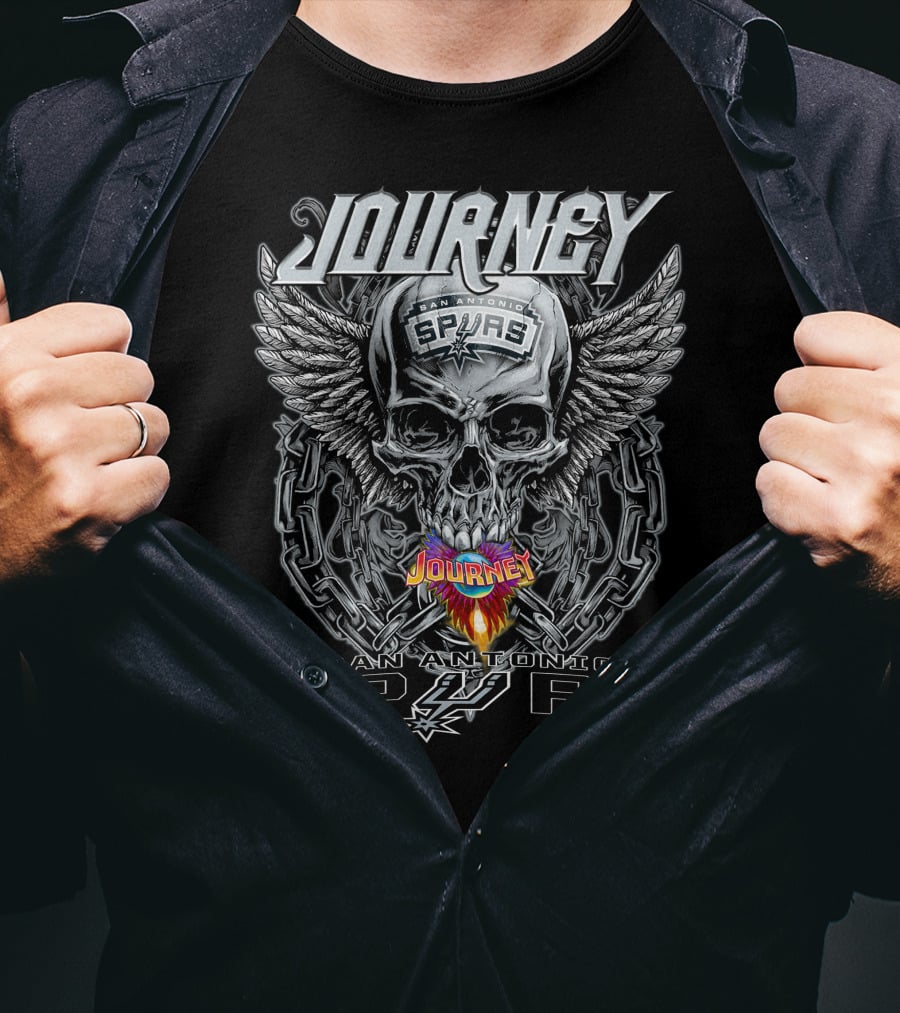 Journey San Antonio Spurs Skull Winged Chain T-Shirt