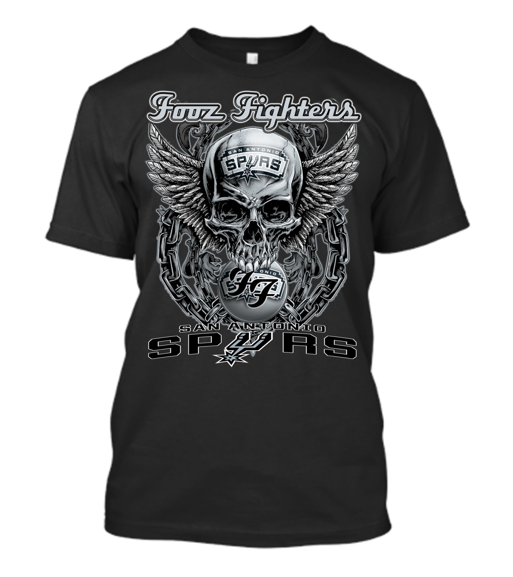 Fooz Fighters San Antonio Spurs Skull Wings Chain T-Shirt