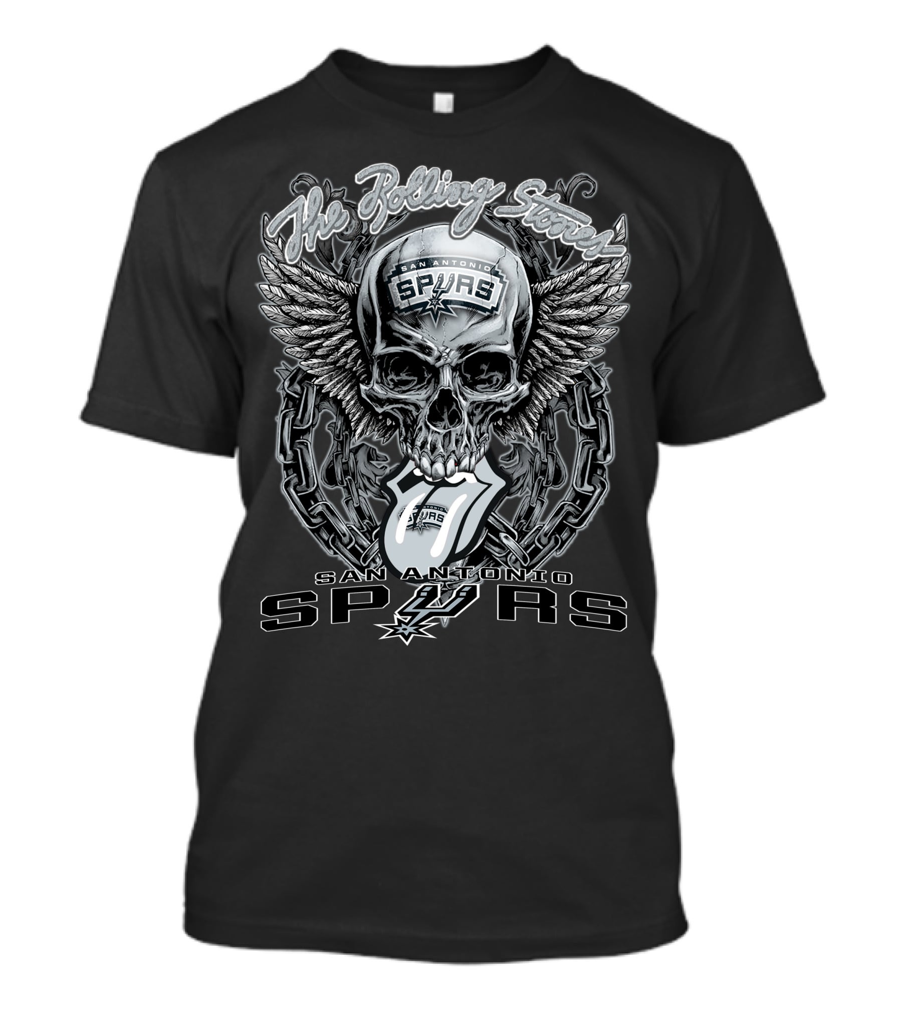 The Rolling Stones San Antonio Spurs Skull Wings Chain T-Shirt
