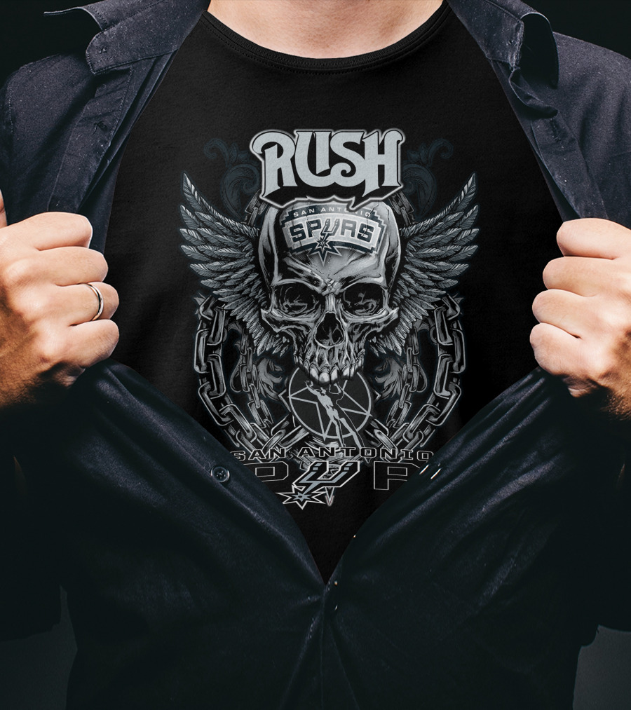Rush San Antonio Spurs Skull Wings Chains Basketball T-Shirt