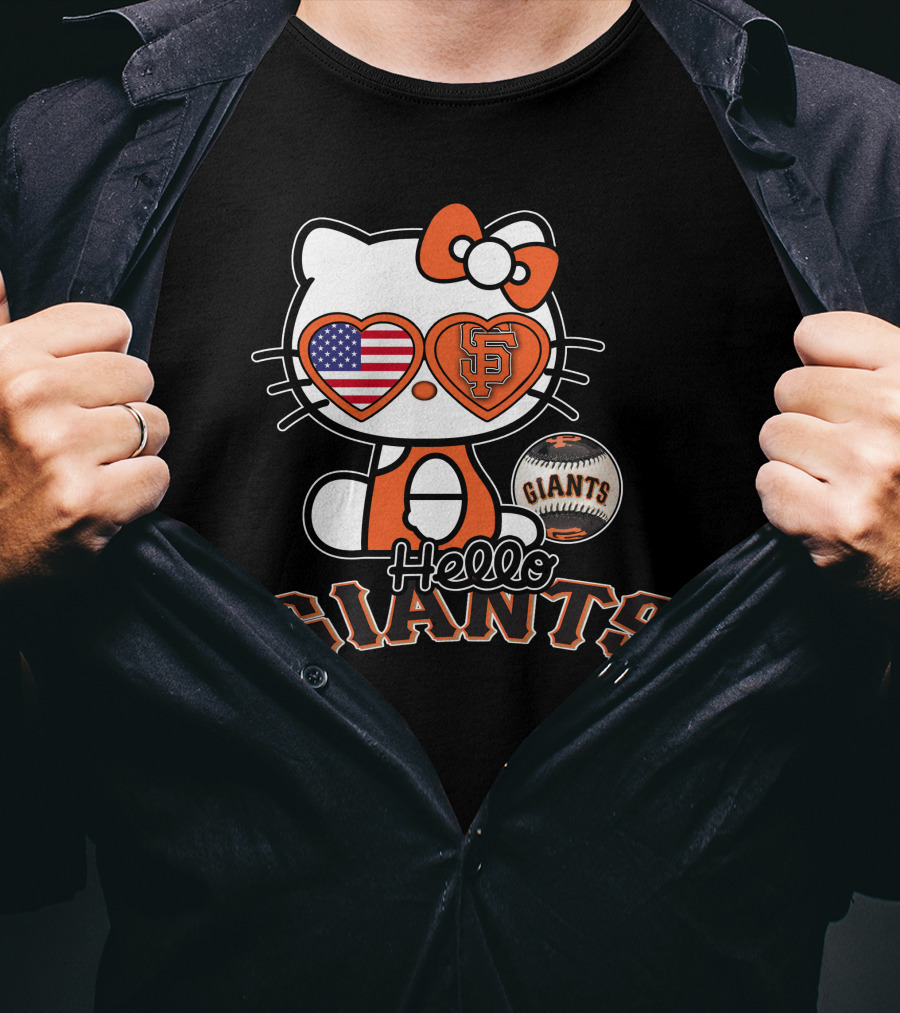 Hello Kitty San Francisco Giants American Flag Baseball T-Shirt
