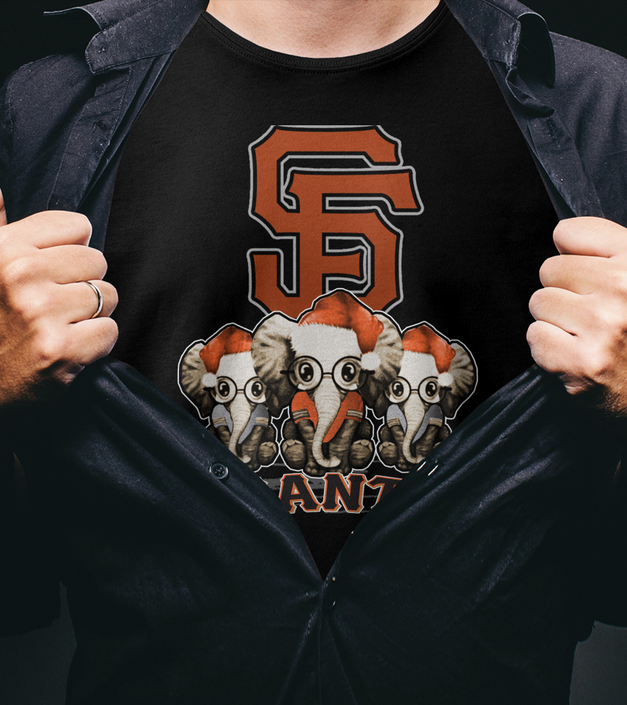 San Francisco Giants Christmas Elephants With Santa Hats T-Shirt