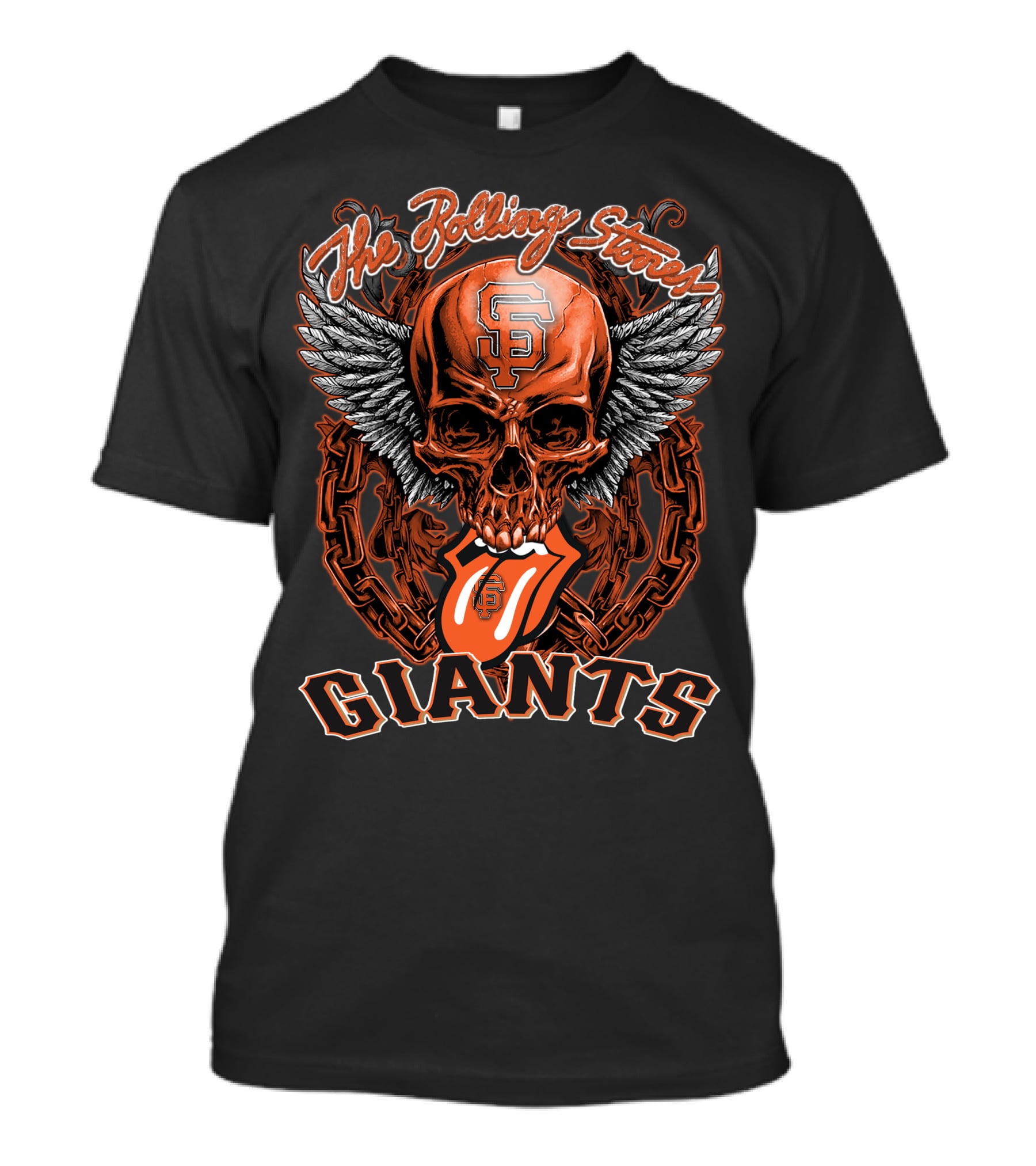 The Rolling Stones San Francisco Giants Skull And Tongue Logo With Wings And Chains T-Shirt