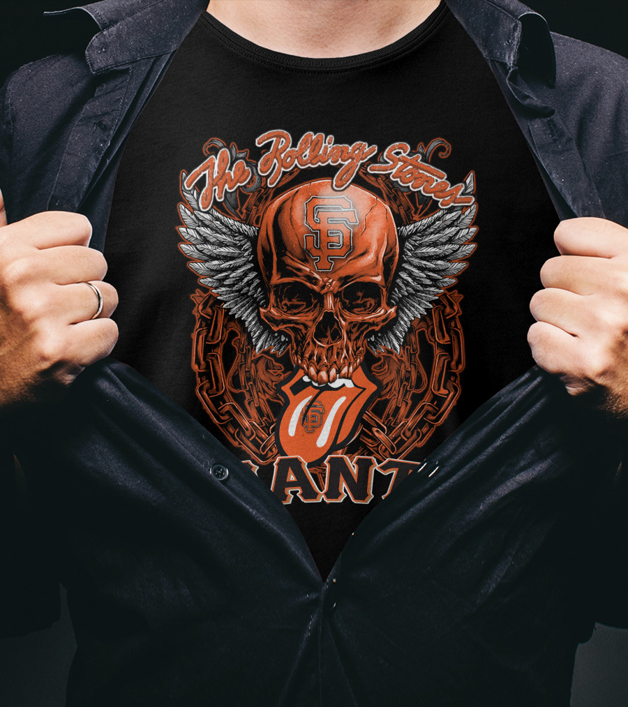 The Rolling Stones San Francisco Giants Skull And Tongue Logo With Wings And Chains T-Shirt