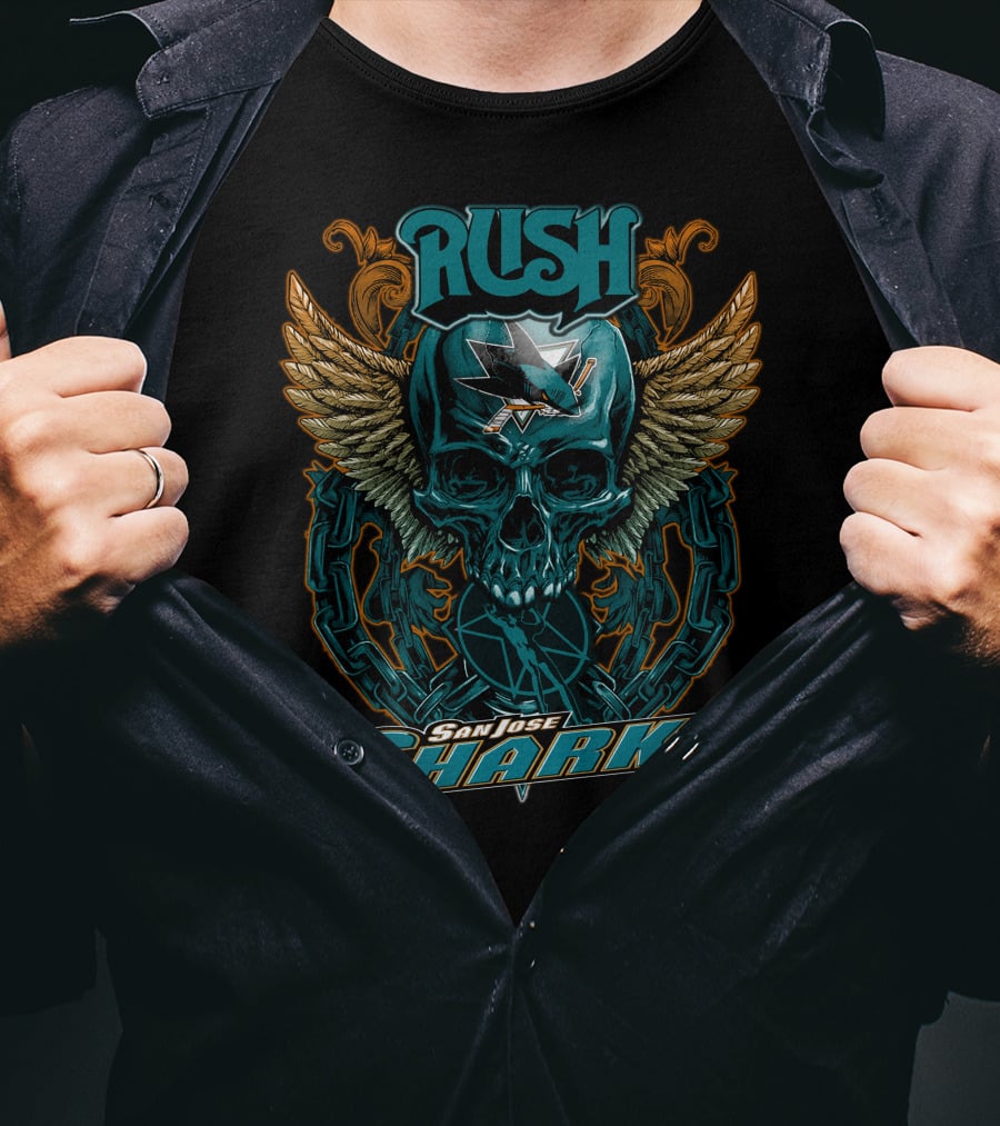 Rush San Jose Sharks Skull Winged Emblem T-Shirt