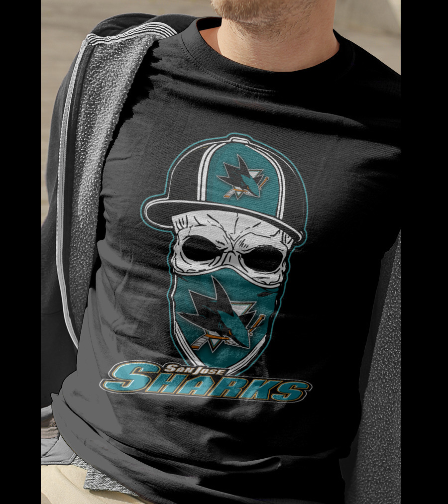San Jose Sharks Skull Hat T-Shirt