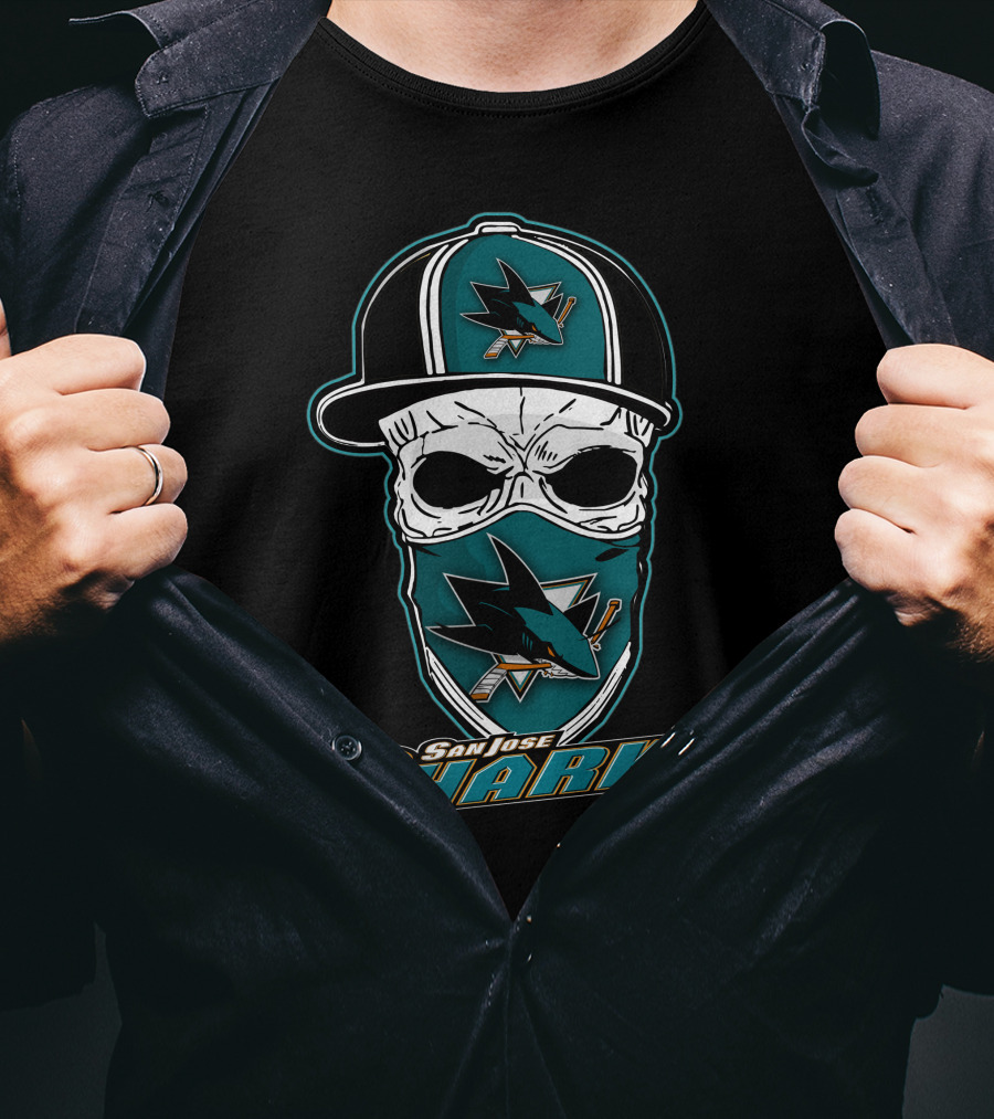 San Jose Sharks Skull Hat T-Shirt