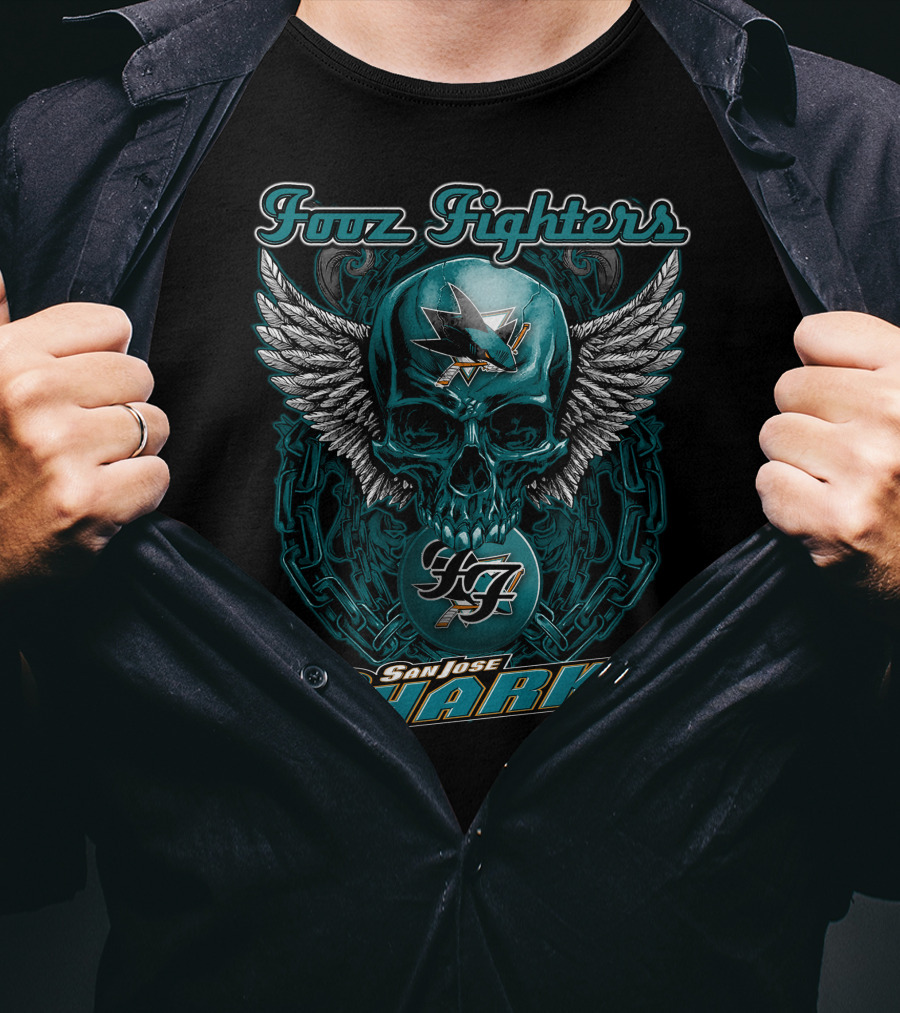 Foo Fighters San Jose Sharks Skulls With Wings T-Shirt