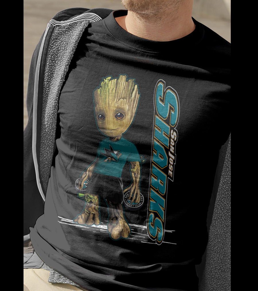 Groot San Jose Sharks Fan Character With Hockey Pucks T-Shirt