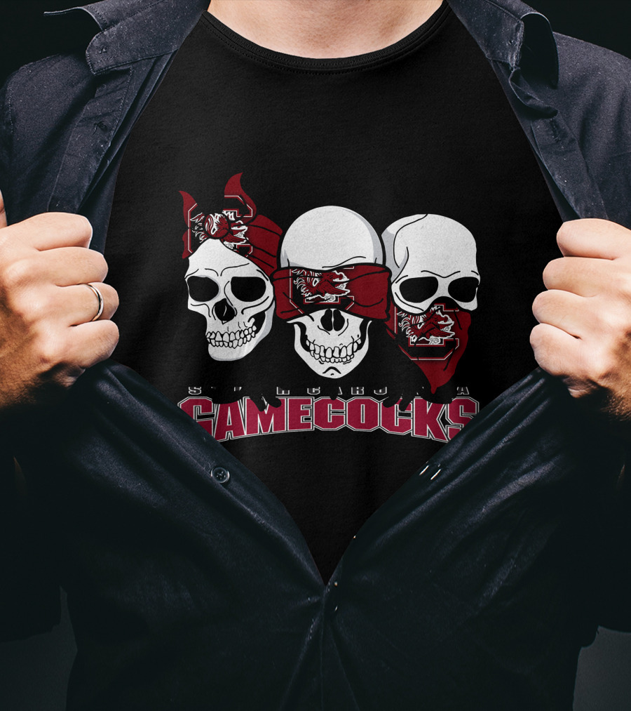 3 Skull Gamecocks Bandana South Carolina T-Shirt