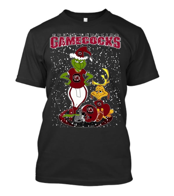 Grinchxmas South Carolina Gamecocks Holiday Football Santa Grinch And Max T-Shirt